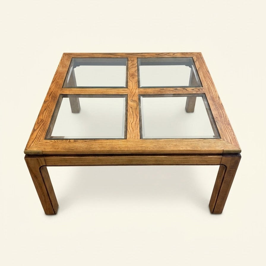1970s/ 1980s Glass + Wood Coffee Table