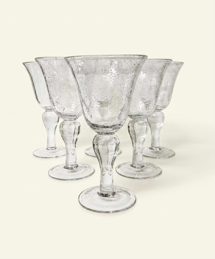 Hand-Blown Clear Goblets | Set of 6