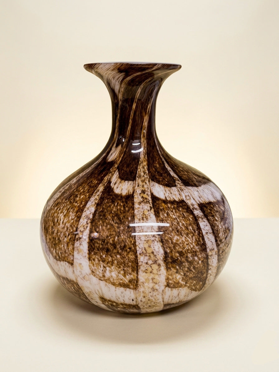 Hand-Blown Brown + White Glass Vase