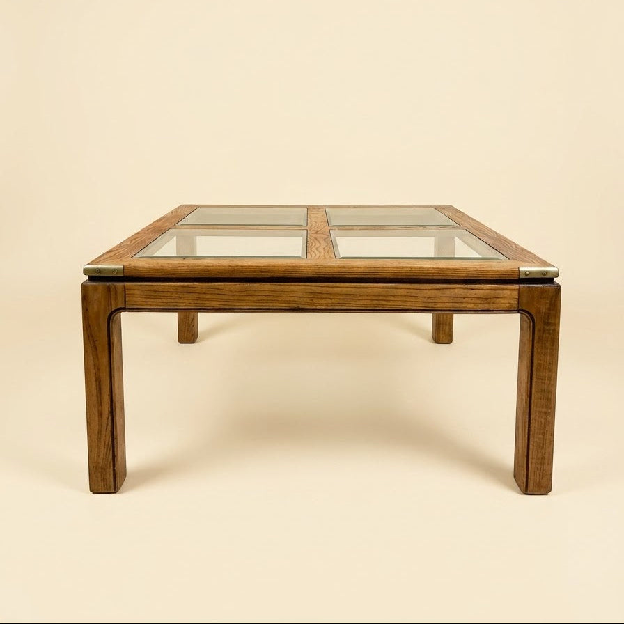 1970s/ 1980s Glass + Wood Coffee Table