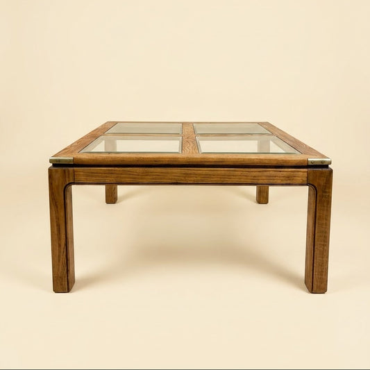 1970s/ 1980s Glass + Wood Coffee Table