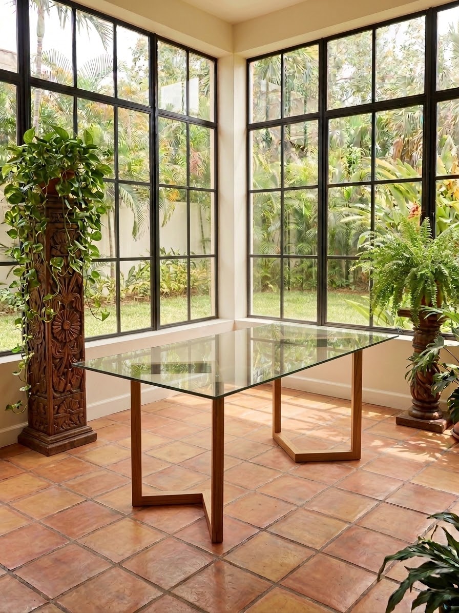 1970s/ 1980s Glass + Wood Floating Table